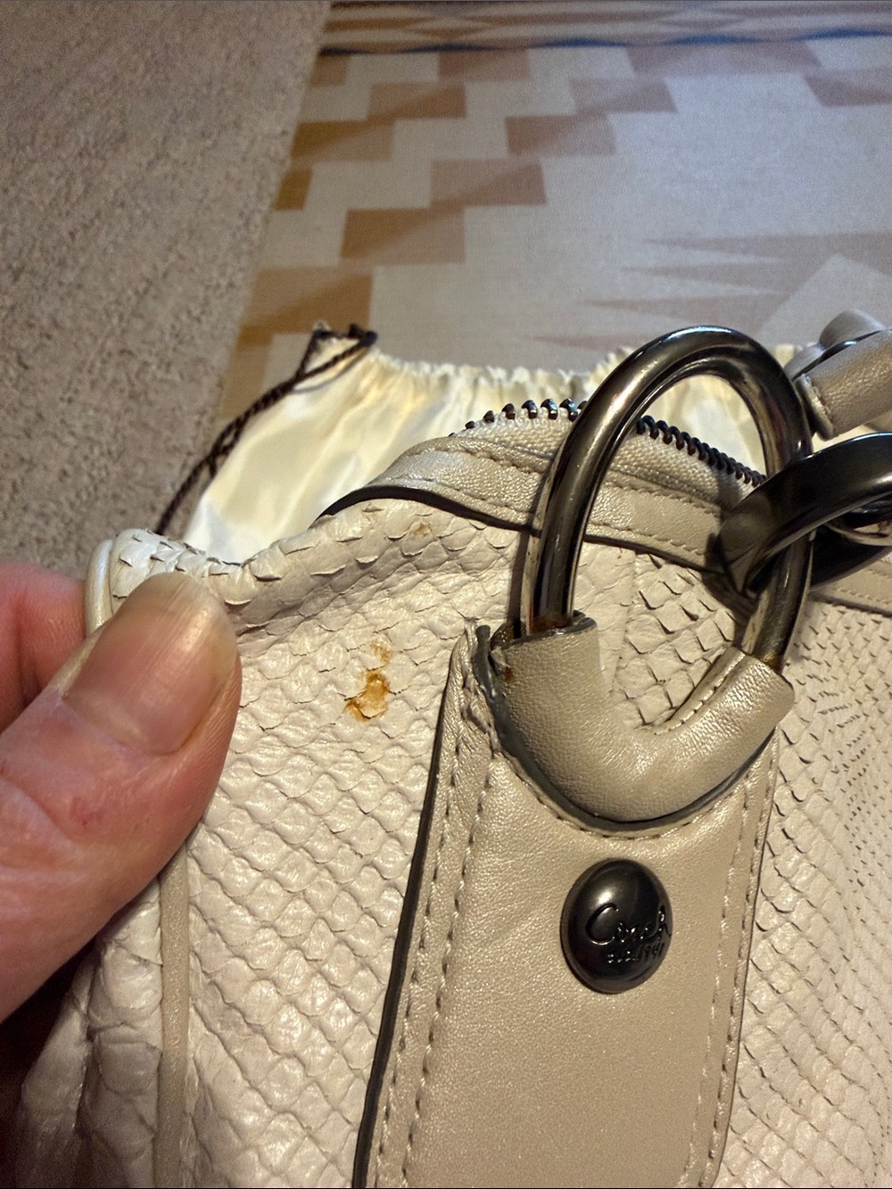 Coach Cream Python-Embossed Leather Shoulder Bag - Picture 8 of 9